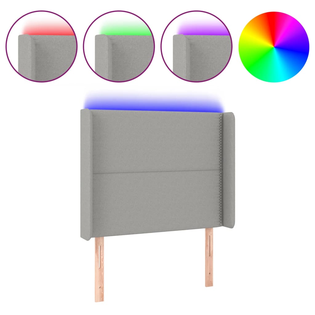 Hoofdbord LED 103x16x118/128 cm stof lichtgrijs