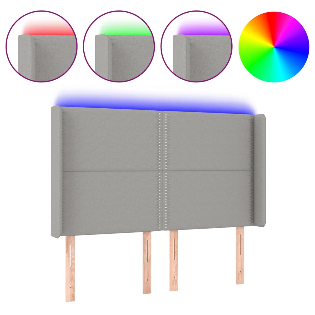 Hoofdbord LED 147x16x118/128 cm stof lichtgrijs