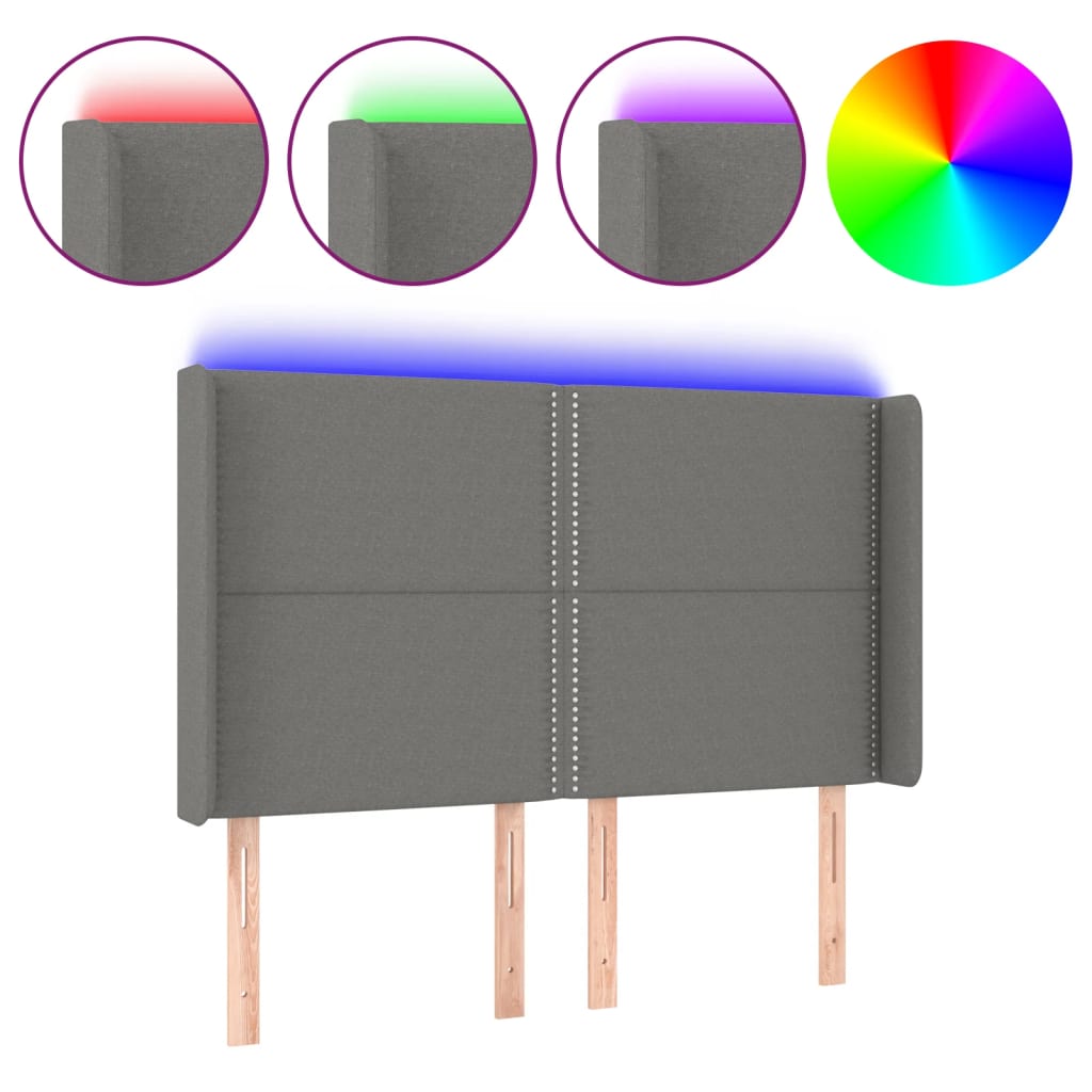 Hoofdbord LED 147x16x118/128 cm stof donkergrijs