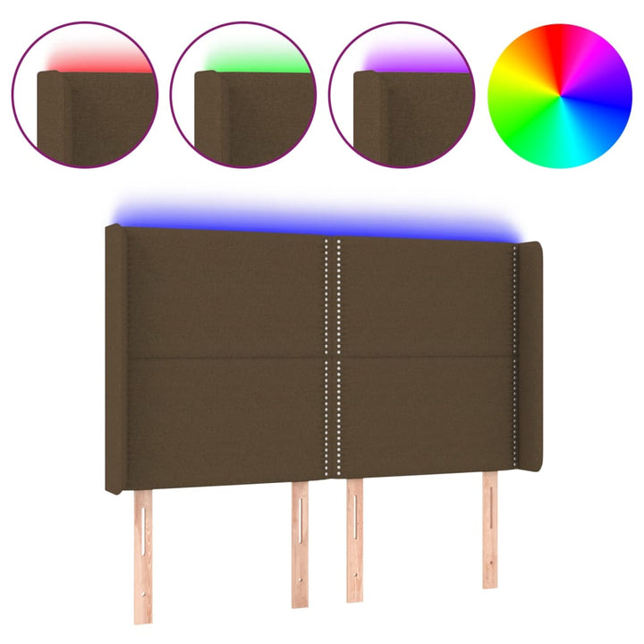 Hoofdbord LED 147x16x118/128 cm stof donkerbruin