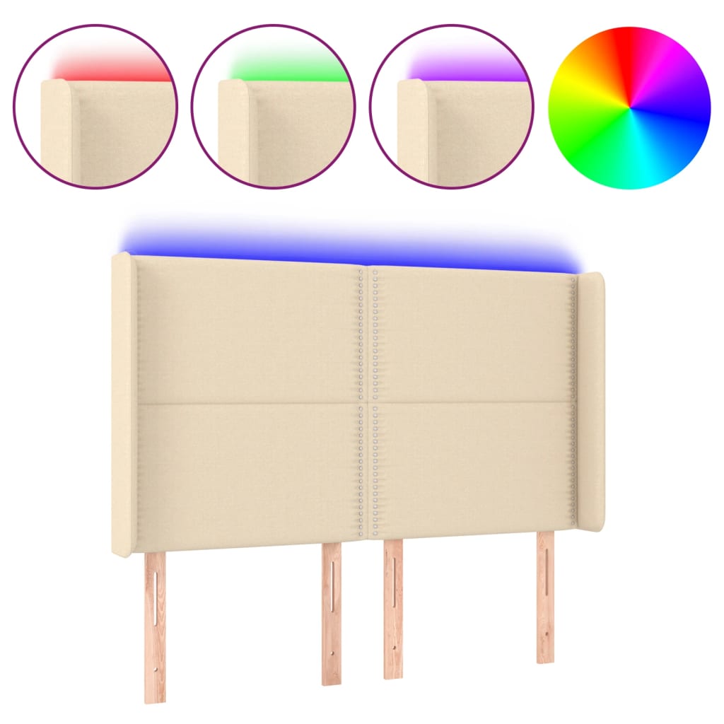 Hoofdbord LED 147x16x118/128 cm stof crèmekleurig