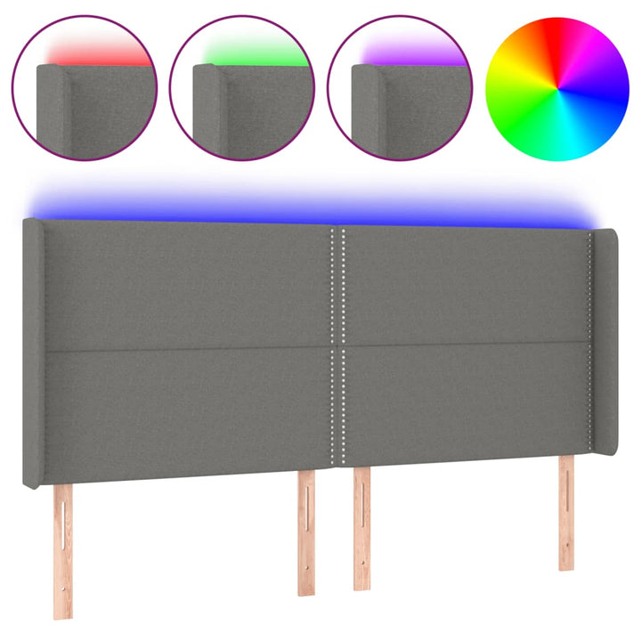 Hoofdbord LED 163x16x118/128 cm stof donkergrijs