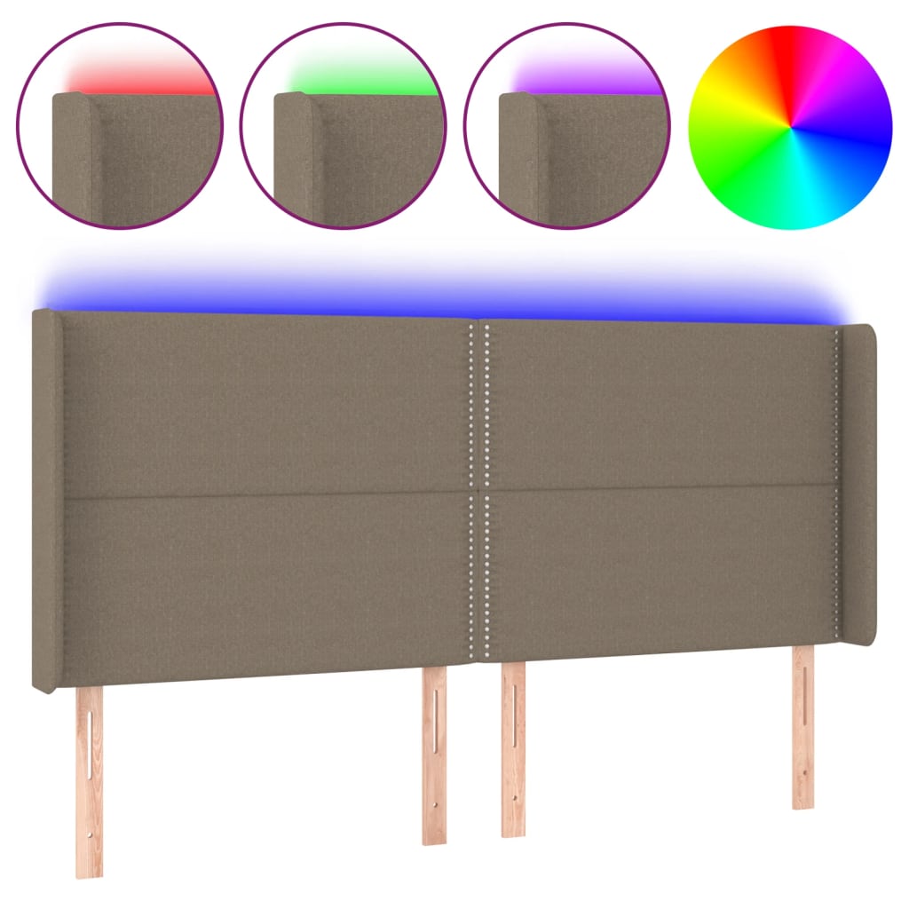 Hoofdbord LED 163x16x118/128 cm stof taupe