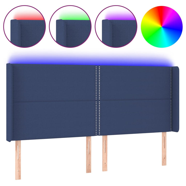 Hoofdbord LED 203x16x118/128 cm stof blauw