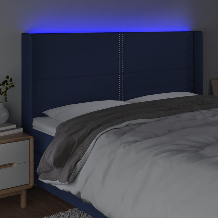 Hoofdbord LED 203x16x118/128 cm stof blauw