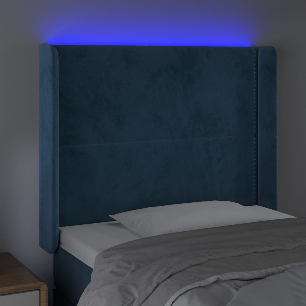 Hoofdbord LED 83x16x118/128 cm fluweel donkerblauw