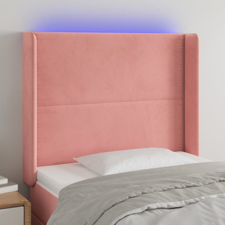 Hoofdbord LED 83x16x118/128 cm fluweel roze