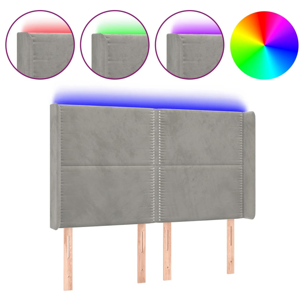 Hoofdbord LED 147x16x118/128 cm fluweel lichtgrijs