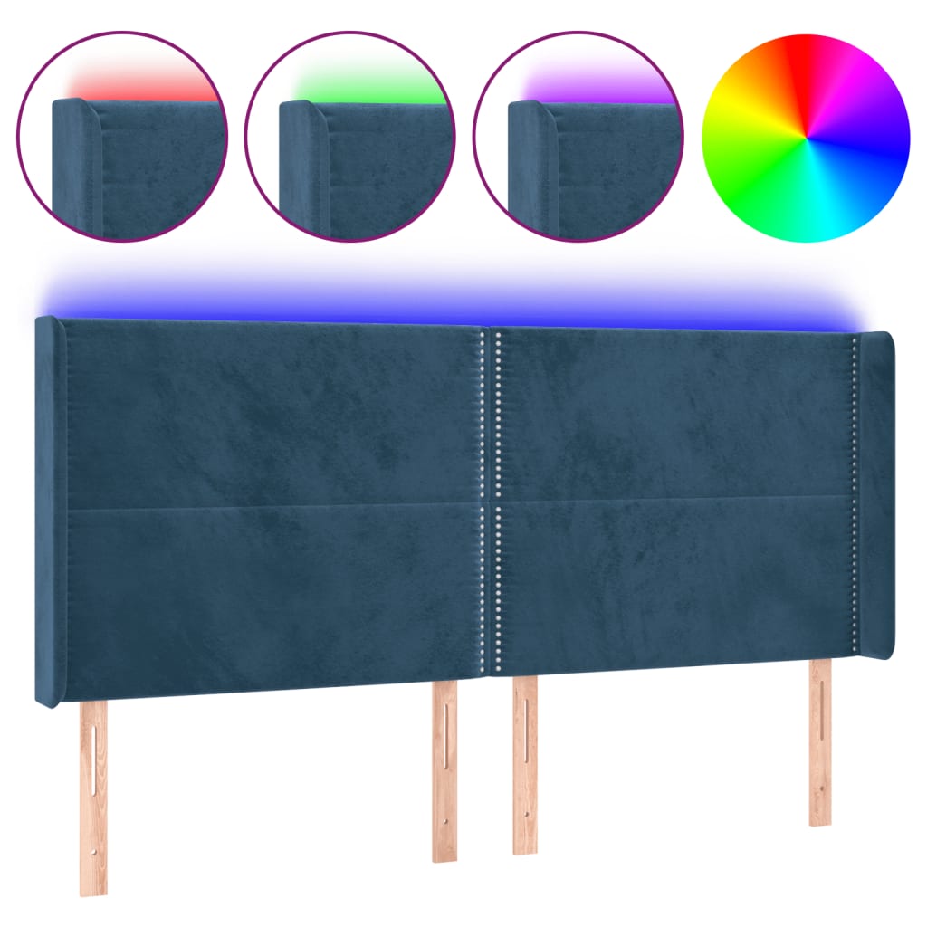 Hoofdbord LED 203x16x118/128 cm fluweel donkerblauw