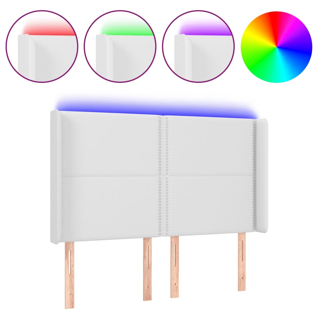 Hoofdbord LED 147x16x118/128 cm kunstleer wit