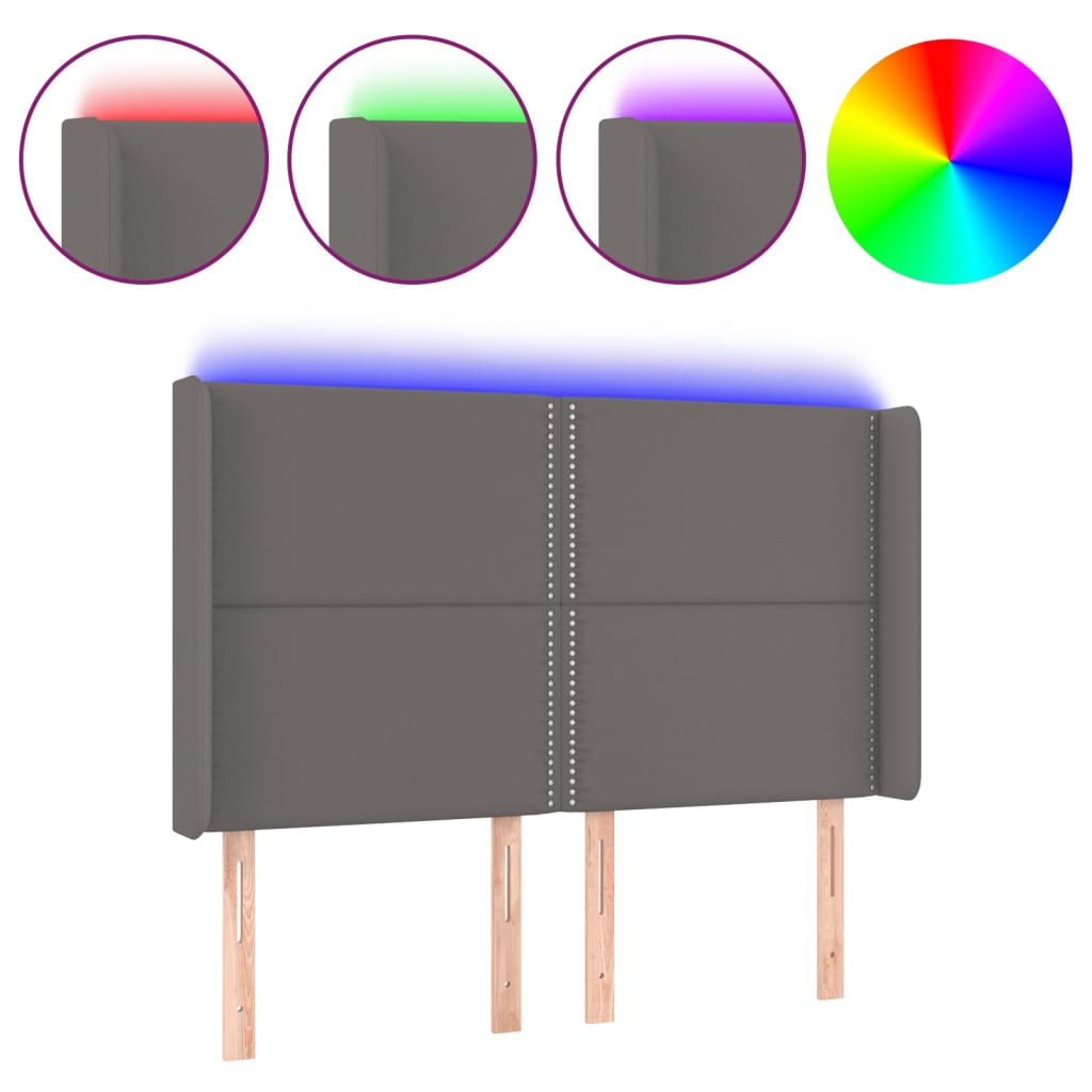 Hoofdbord LED 147x16x118/128 cm kunstleer grijs