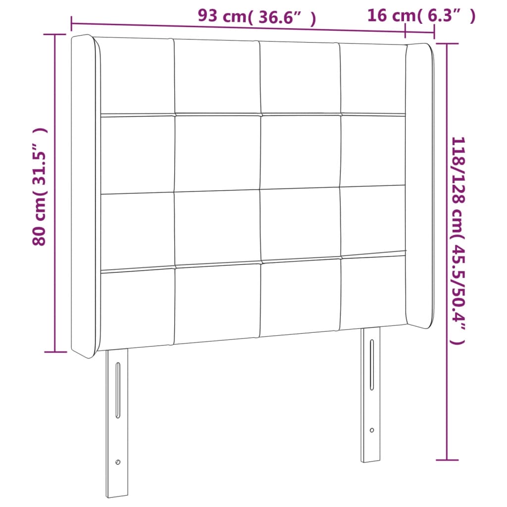 Hoofdbord LED 93x16x118/128 cm stof donkergrijs