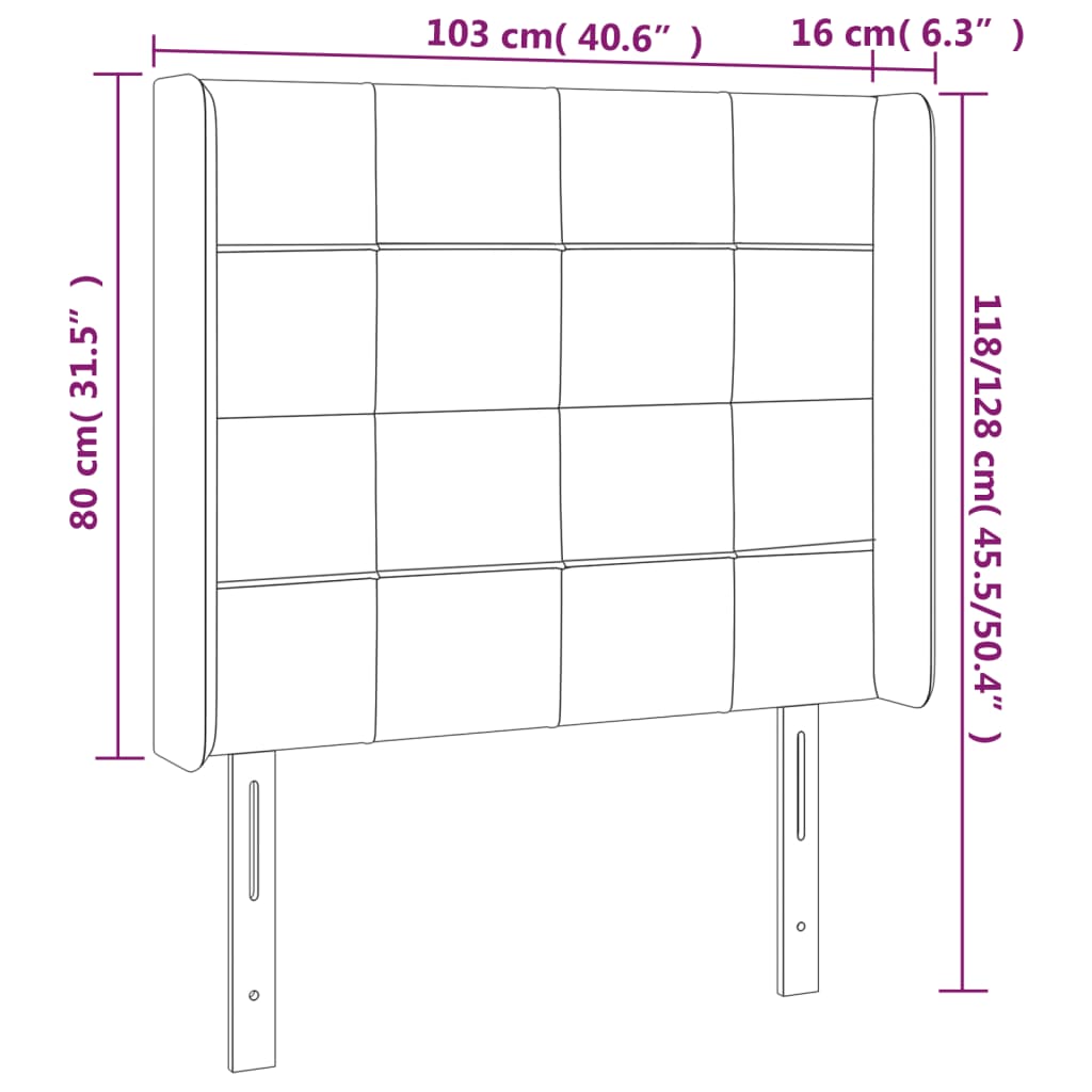 Hoofdbord LED 103x16x118/128 cm stof donkergrijs