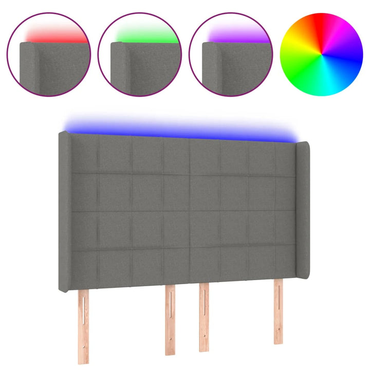 Hoofdbord LED 147x16x118/128 cm stof donkergrijs