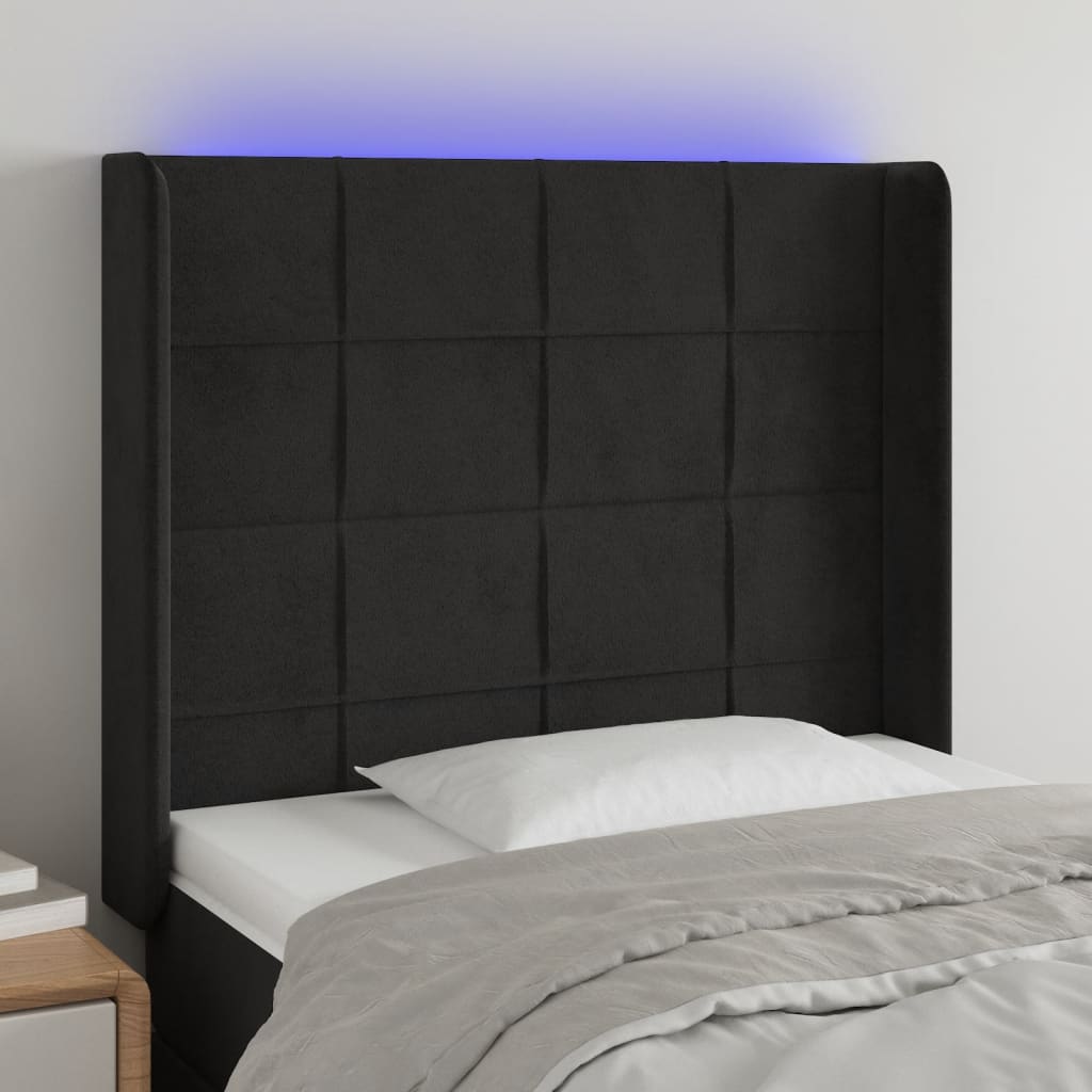 Hoofdbord LED 83x16x118/128 cm fluweel zwart