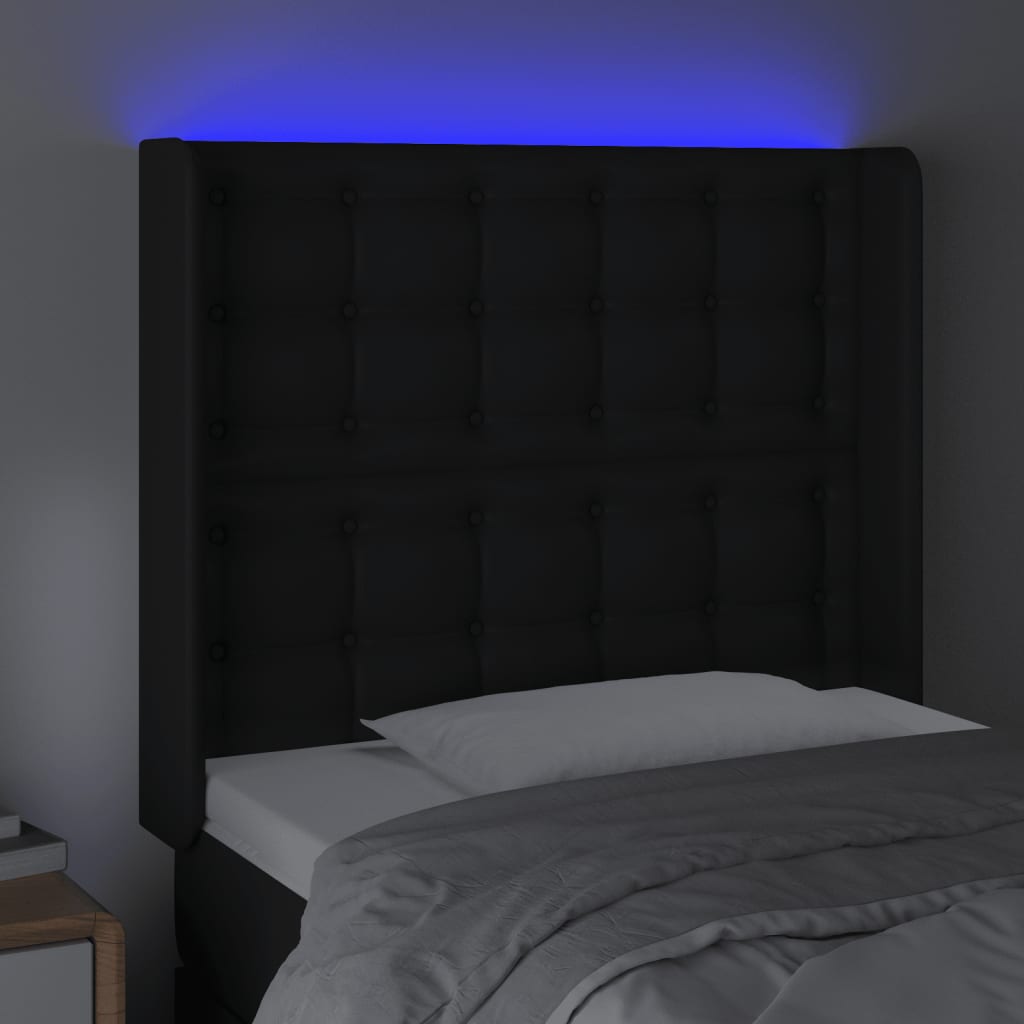 Hoofdbord LED 93x16x118/128 cm kunstleer zwart