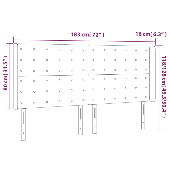 Hoofdbord LED 183x16x118/128 cm kunstleer zwart