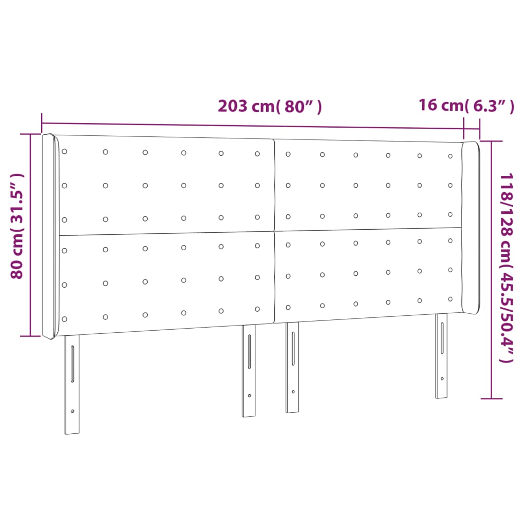 Hoofdbord LED 203x16x118/128 cm kunstleer zwart