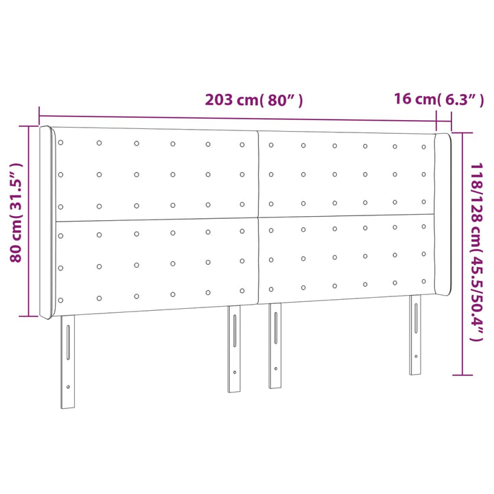 Hoofdbord LED 203x16x118/128 cm kunstleer wit