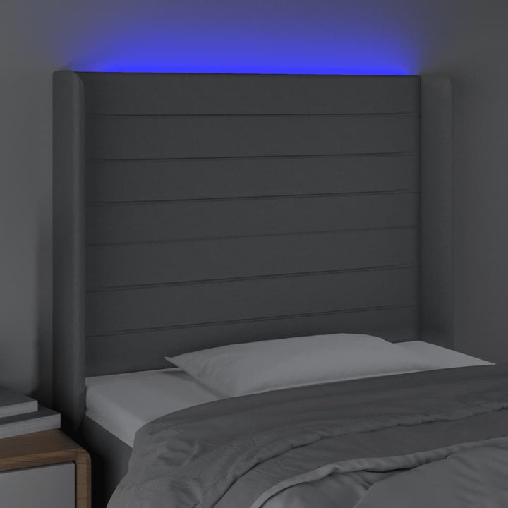 Hoofdbord LED 93x16x118/128 cm stof lichtgrijs