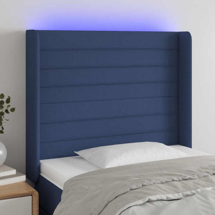 Hoofdbord LED 103x16x118/128 cm stof blauw