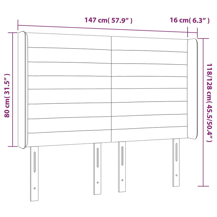 Hoofdbord LED 147x16x118/128 cm stof donkerbruin