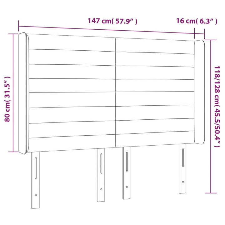 Hoofdbord LED 147x16x118/128 cm stof blauw