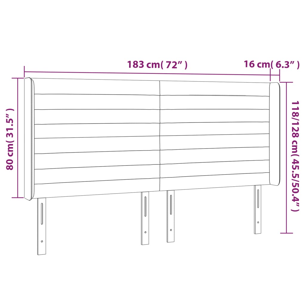 Hoofdbord LED 183x16x118/128 cm stof lichtgrijs