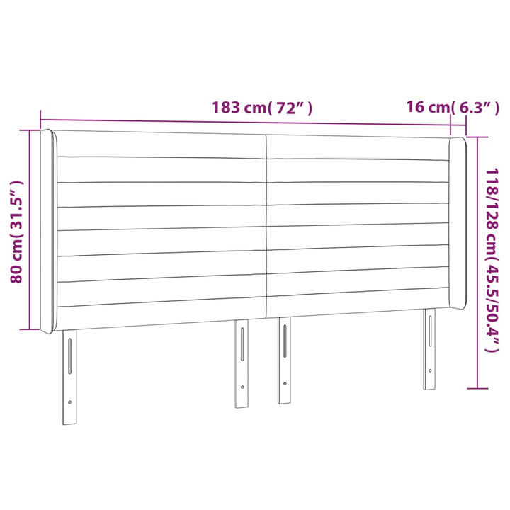 Hoofdbord LED 183x16x118/128 cm stof lichtgrijs