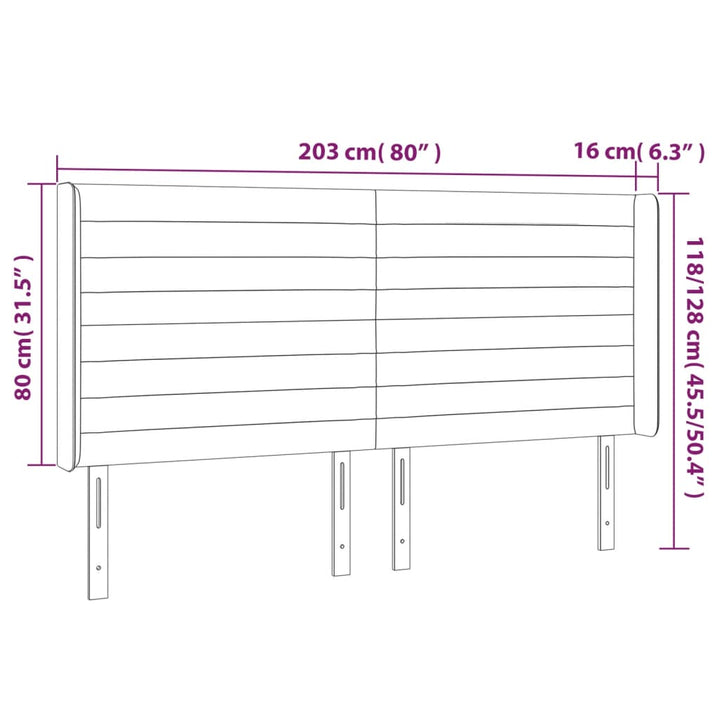 Hoofdbord LED 203x16x118/128 cm stof lichtgrijs