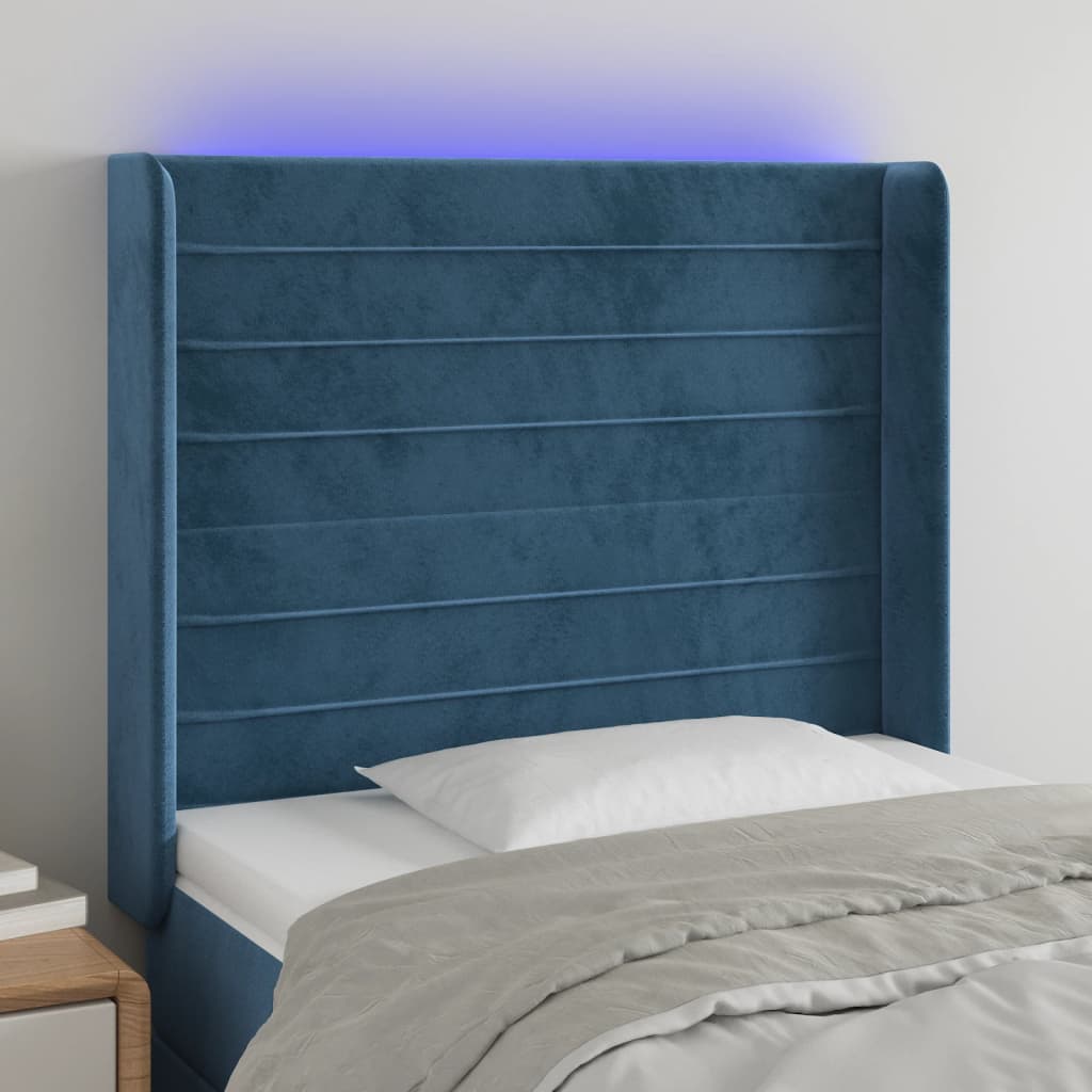 Hoofdbord LED 103x16x118/128 cm fluweel donkerblauw