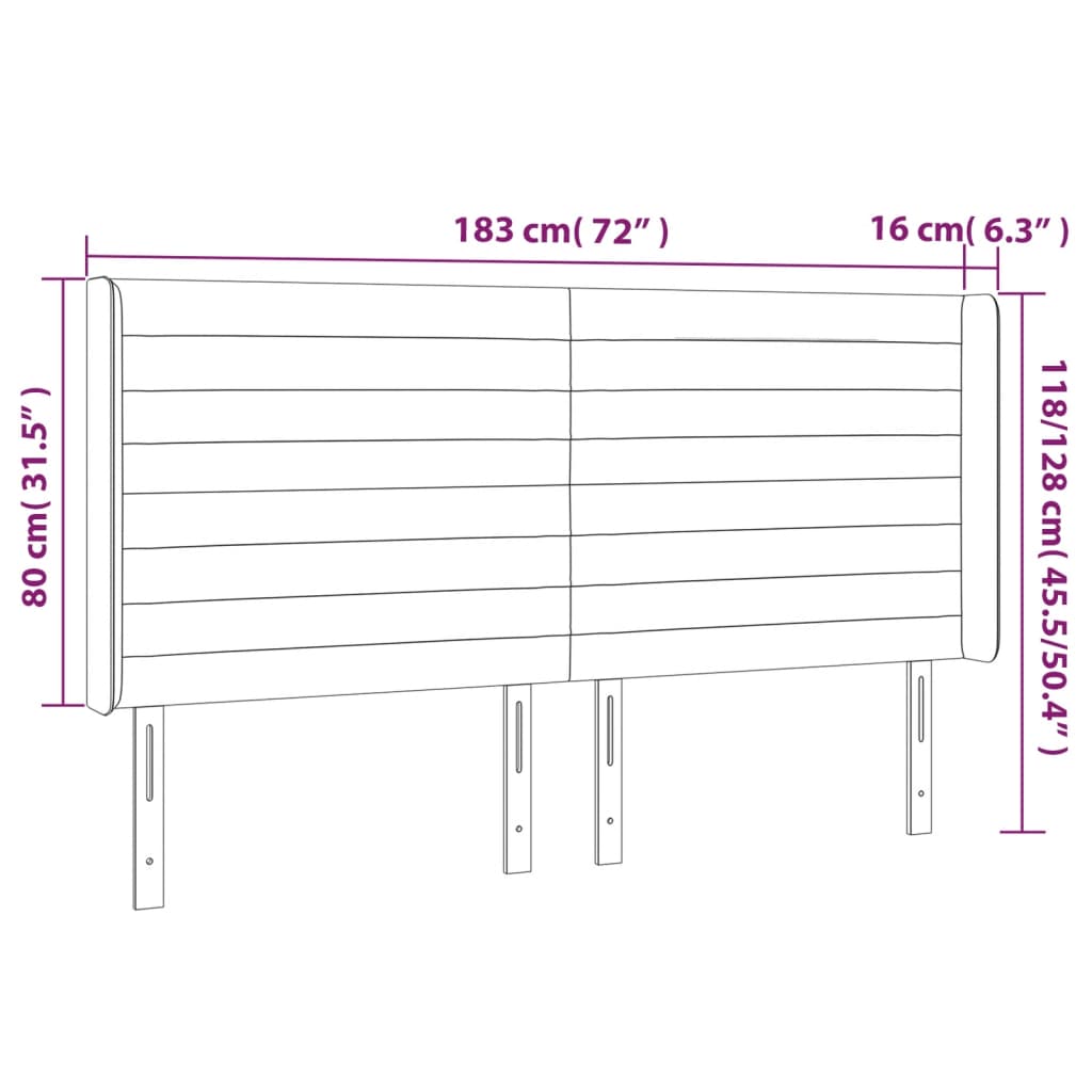 Hoofdbord LED 183x16x118/128 cm fluweel donkergrijs