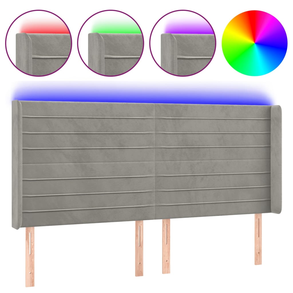 Hoofdbord LED 203x16x118/128 cm fluweel lichtgrijs