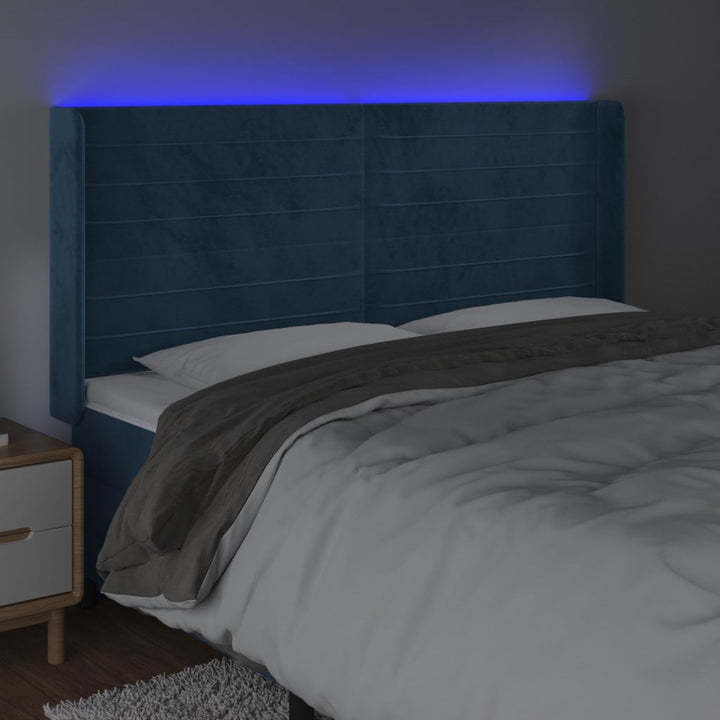 Hoofdbord LED 203x16x118/128 cm fluweel donkerblauw