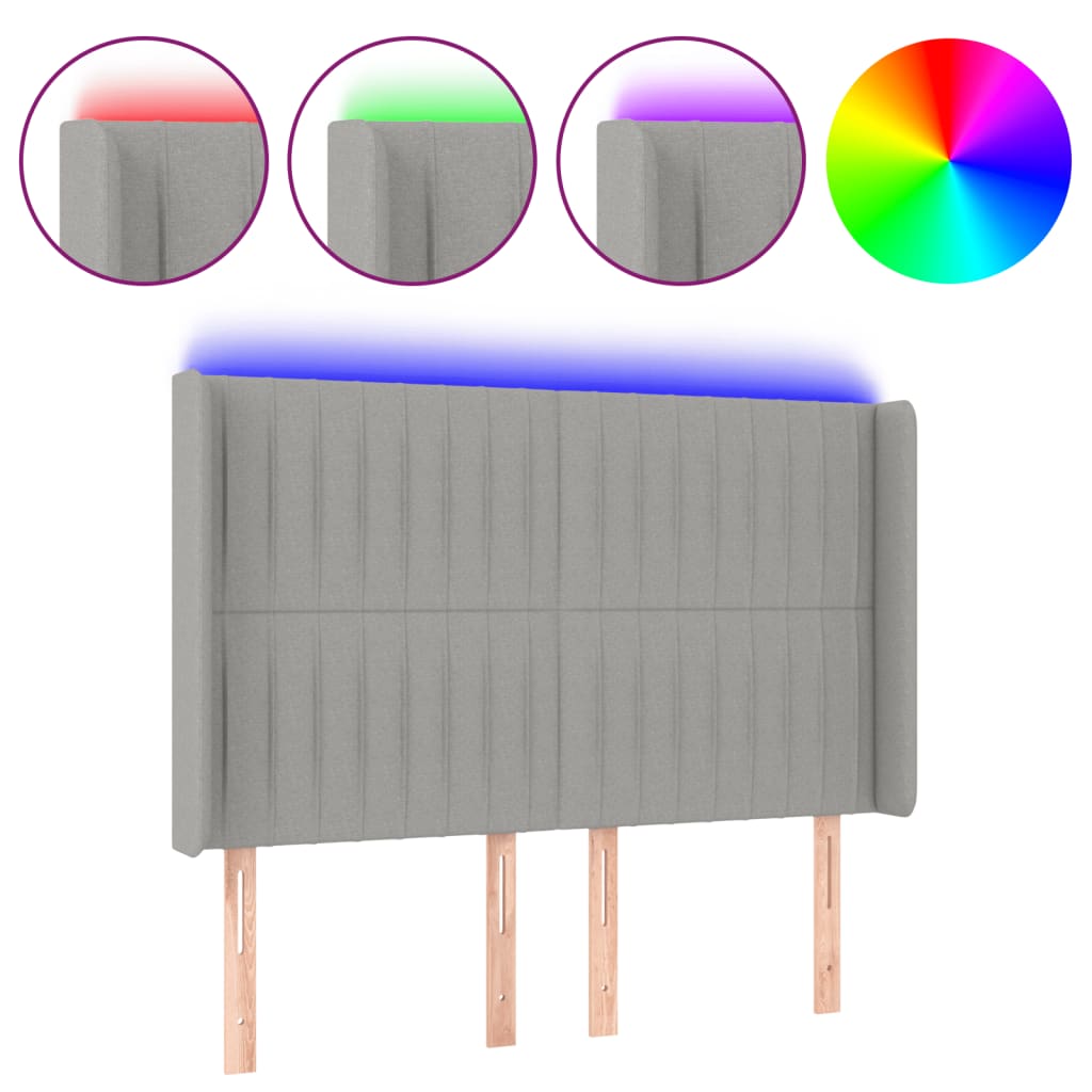 Hoofdbord LED 147x16x118/128 cm stof lichtgrijs