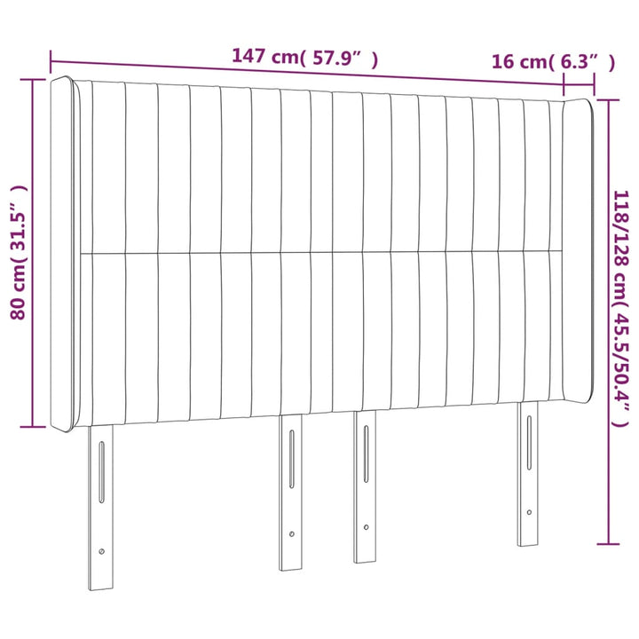 Hoofdbord LED 147x16x118/128 cm stof lichtgrijs