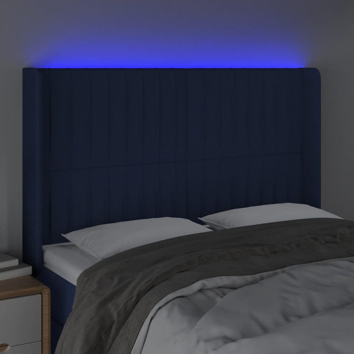 Hoofdbord LED 147x16x118/128 cm stof blauw