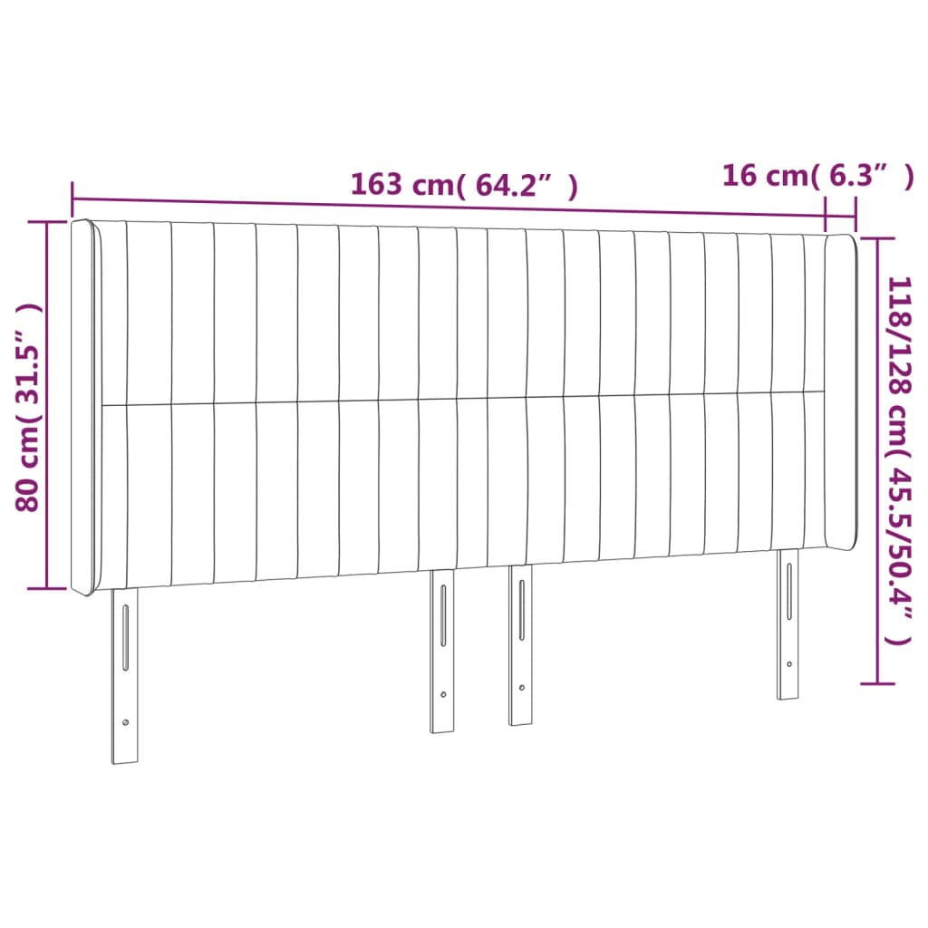 Hoofdbord LED 163x16x118/128 cm stof lichtgrijs