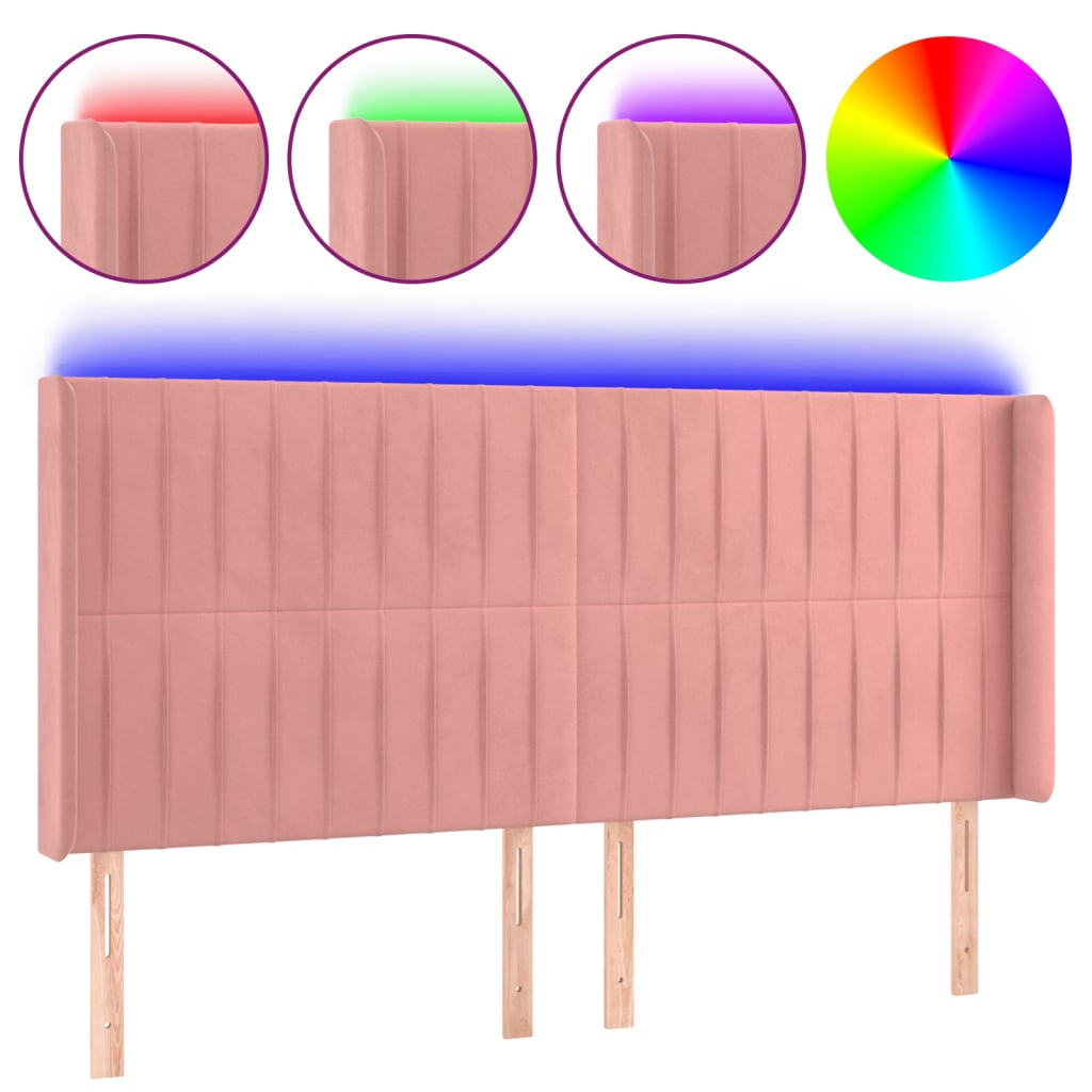 Hoofdbord LED 203x16x118/128 cm fluweel roze