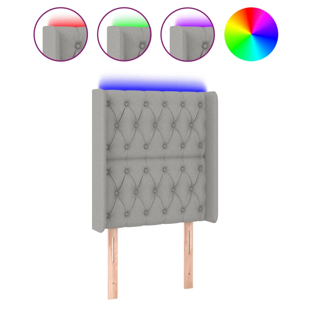 Hoofdbord LED 83x16x118/128 cm stof lichtgrijs