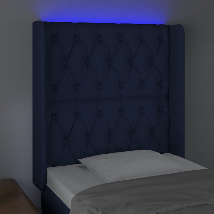 Hoofdbord LED 83x16x118/128 cm stof blauw