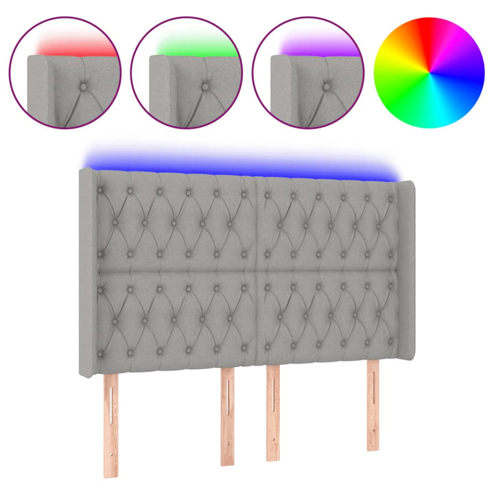 Hoofdbord LED 147x16x118/128 cm stof lichtgrijs