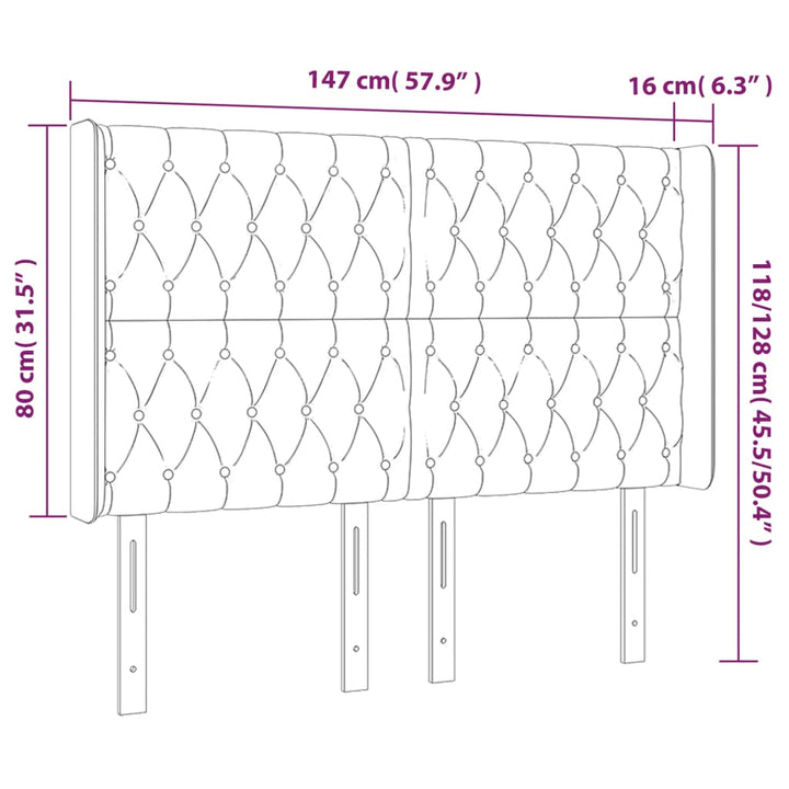 Hoofdbord LED 147x16x118/128 cm stof crèmekleurig