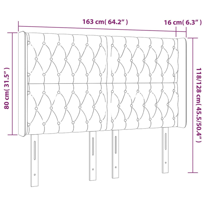 Hoofdbord LED 163x16x118/128 cm stof donkergrijs