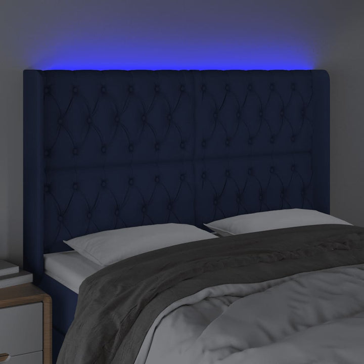 Hoofdbord LED 163x16x118/128 cm stof blauw