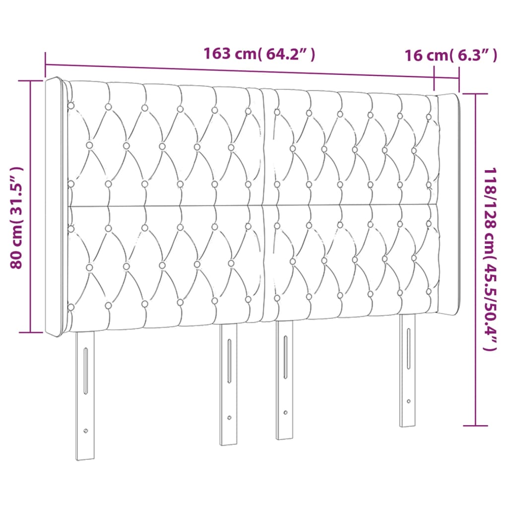 Hoofdbord LED 163x16x118/128 cm stof blauw