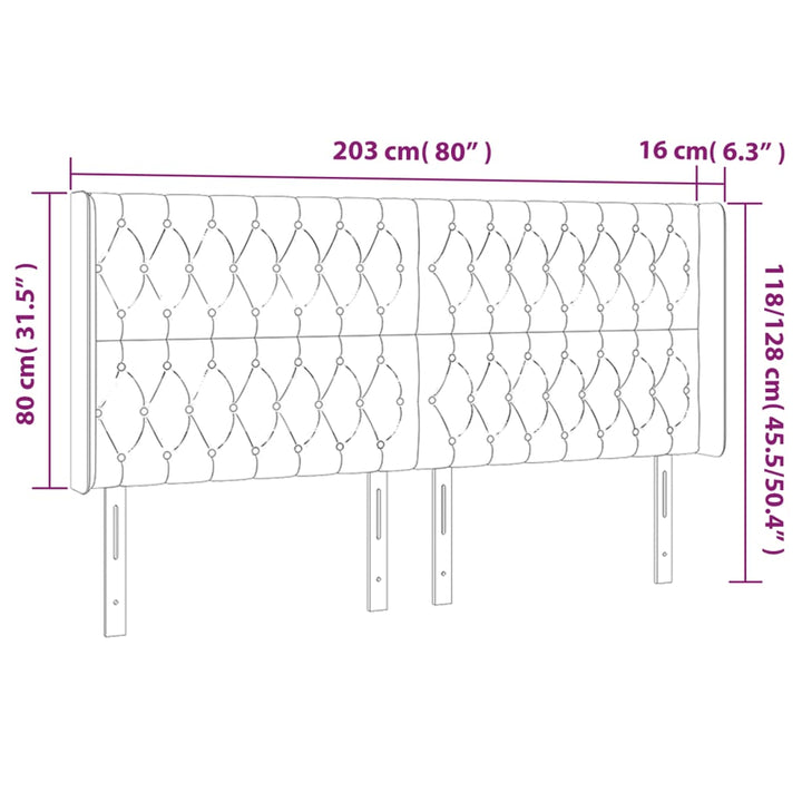 Hoofdbord LED 203x16x118/128 cm stof lichtgrijs