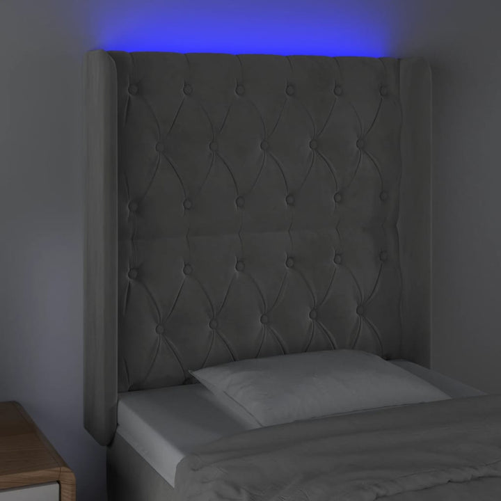 Hoofdbord LED 83x16x118/128 cm fluweel lichtgrijs