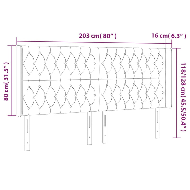 Hoofdbord LED 203x16x118/128 cm fluweel zwart