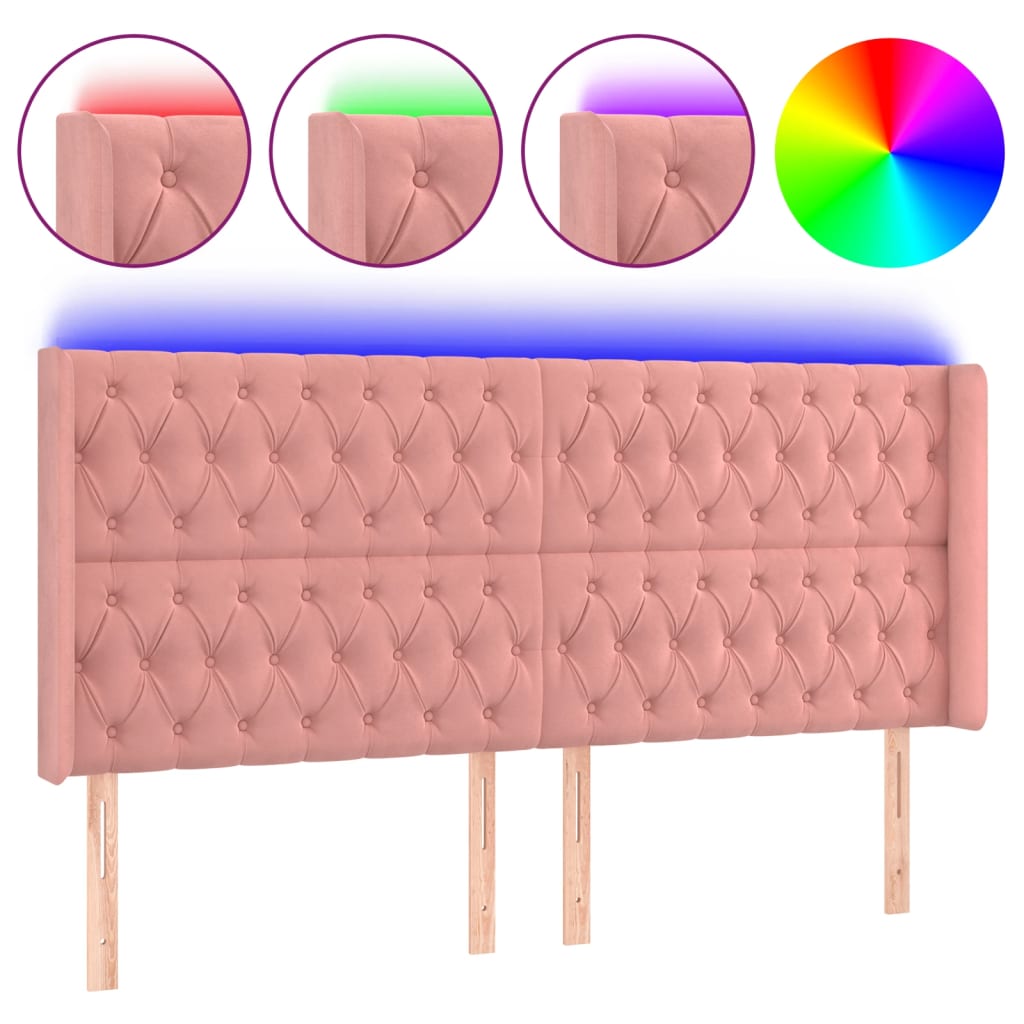 Hoofdbord LED 203x16x118/128 cm fluweel roze